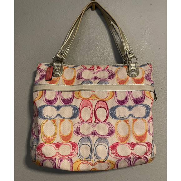 Coach Shoulder Bag Womens Multicolor Sunglasses Print Leather Trim 19023 READ - Picture 1 of 13